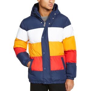 Fila Mens Giovanni Colorblock Puffer Jacket Small Peacoat / White / Yellow / Red